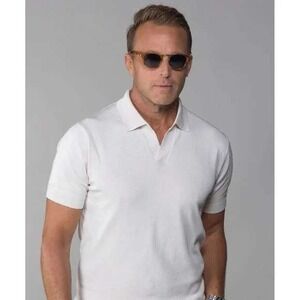 Collars & Co Knit Polo Shirt‎ Mens 2XL Cream Cotton Silk Blend Short Sleeve NWT
